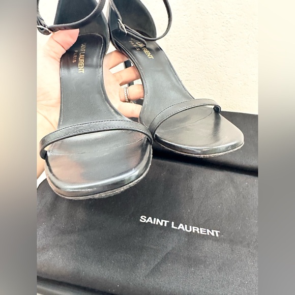 Auth SAINT LAURENT Skinny Strap High Heels Black Leather Sandals w/ Box, 36 - Picture 10 of 16